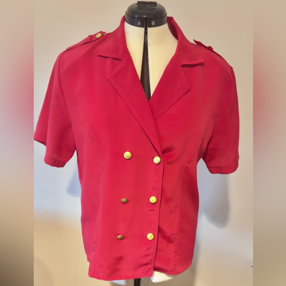 Vibrant Pink Double-Breasted Blouse